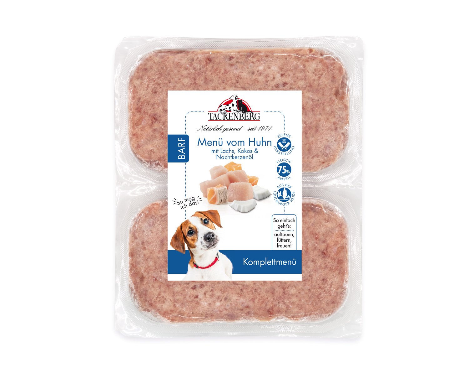 BARF-Menü Hühnchen mit Lachs & Kokos für Hunde  - 14 x 500 g - Premiumqualität von Tackenberg von Tackenberg