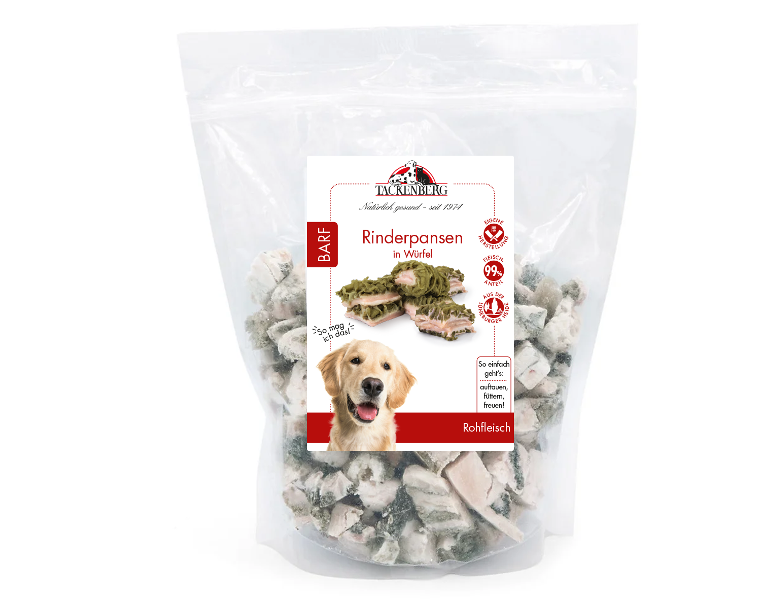 BARF Rinderpansen in Würfeln für Hunde  - 1000 g - Premiumqualität von Tackenberg von Tackenberg