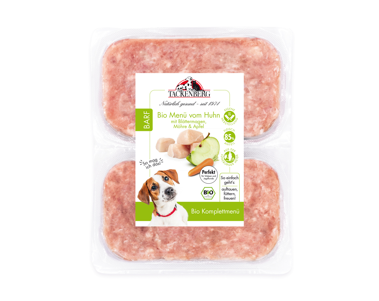 Bio BARF Menü Huhn & Blättermagen für Hunde  - 28 x 500 g - Premiumqualität von Tackenberg von Tackenberg