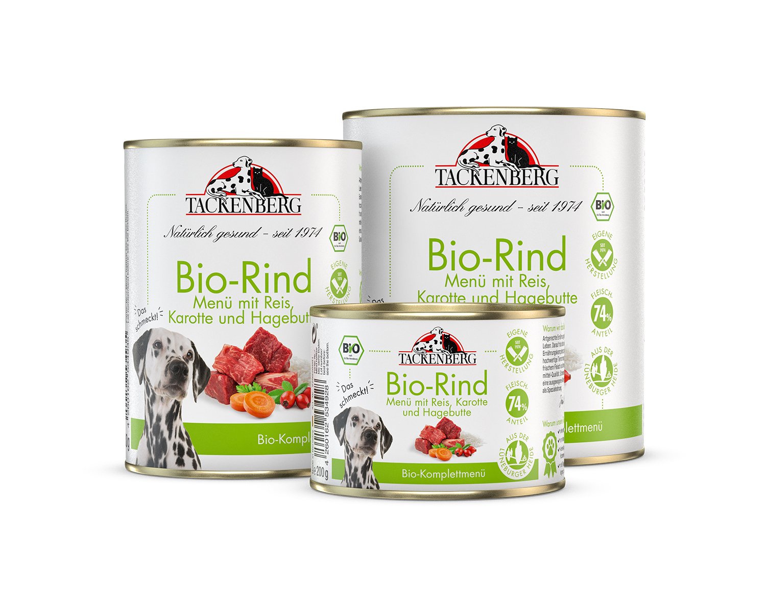 Bio Dosen Menü mit Rind & Karotte für Hunde  - 24 x 400 g - Premiumqualität von Tackenberg von Tackenberg