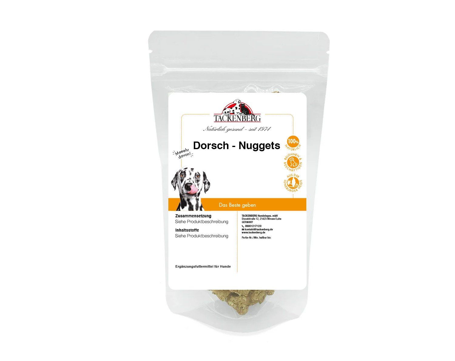 Dorsch Nuggets getrocknet für Hunde & Katzen  - 100 g - Premiumqualität von Tackenberg von Tackenberg