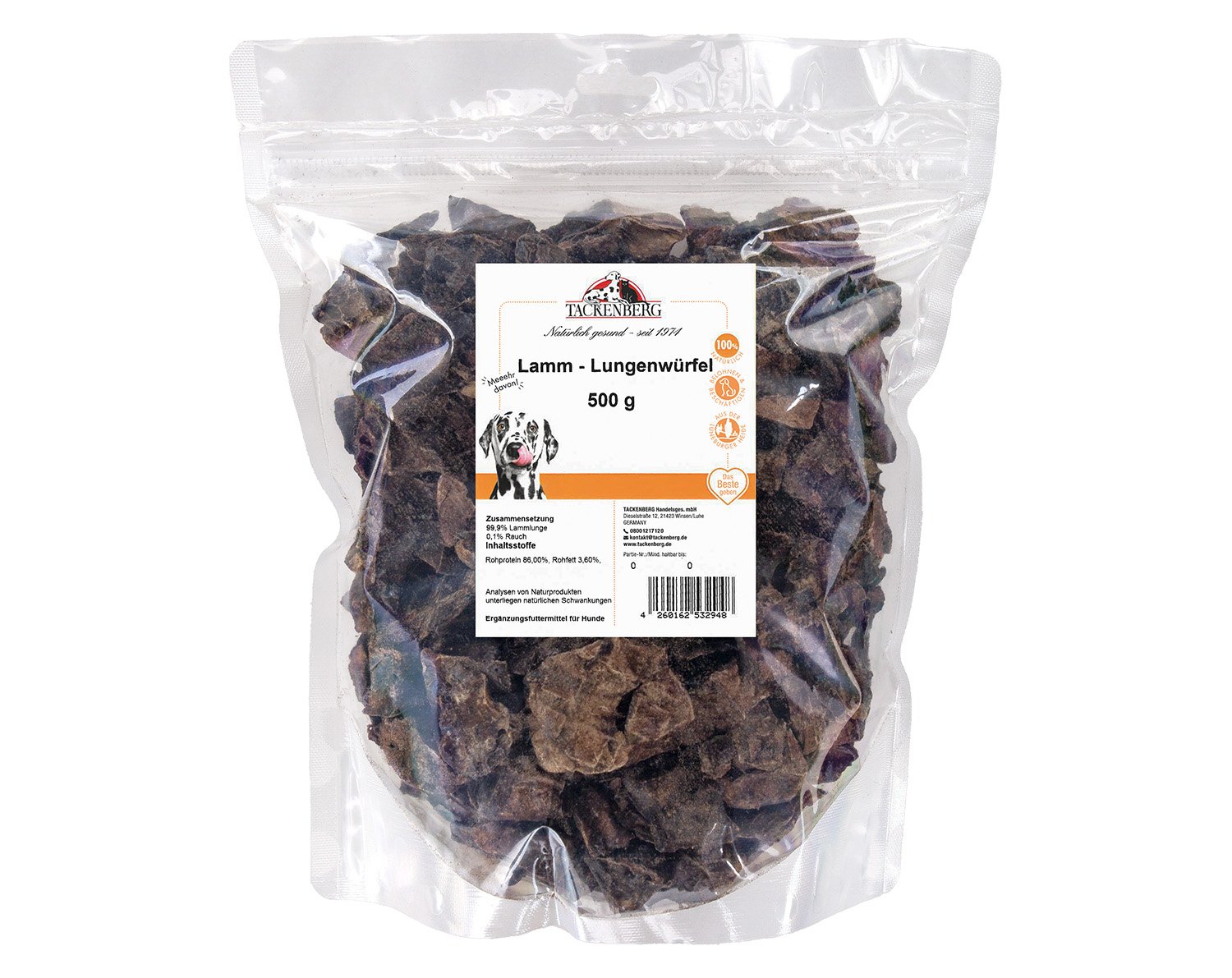 Lungenwürfel Lamm getrocknet für Hunde  - 500 g - Premiumqualität von Tackenberg von Tackenberg