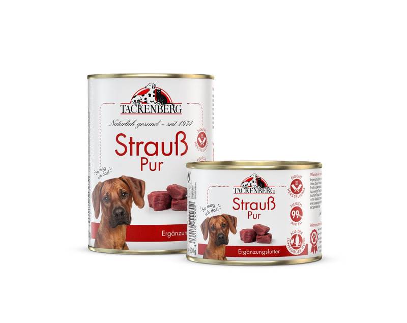 Nassfutter Dose Strauß Pur für Hunde und Katzen  - 1500 x 400 g - Premiumqualität von Tackenberg von Tackenberg