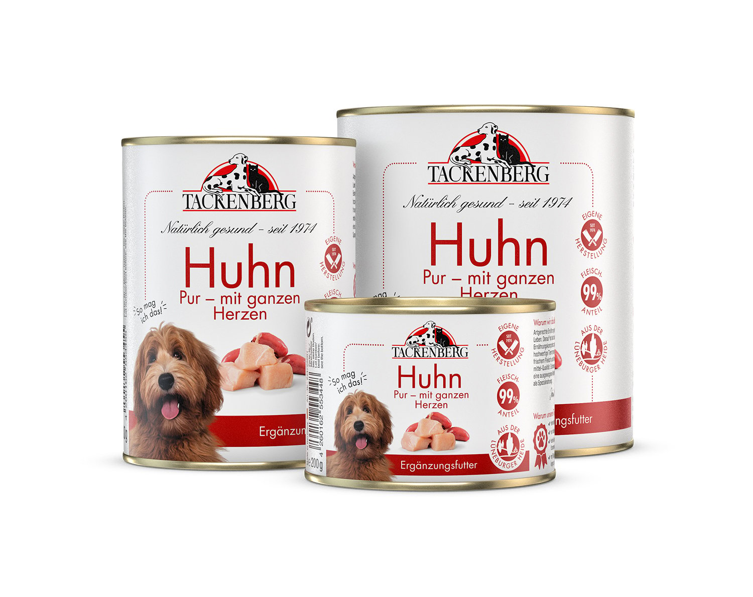 Nassfutter Huhn Pur mit ganzen Herzen für Hunde und Katzen  - 1500 x 400 g - Premiumqualität von Tackenberg von Tackenberg