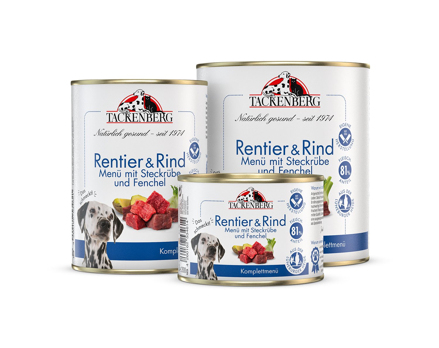 Nassfutter Menü Rentier & Rind für Hunde  - 24 x 400 g - Premiumqualität von Tackenberg von Tackenberg