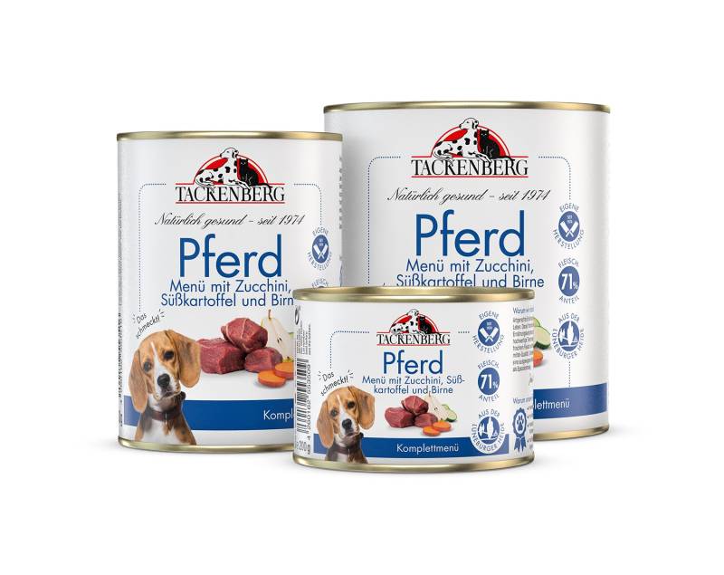 Nassfutter Pferd mit Zucchini & Birne für Hunde  - 24 x 200 g - Premiumqualität von Tackenberg von Tackenberg