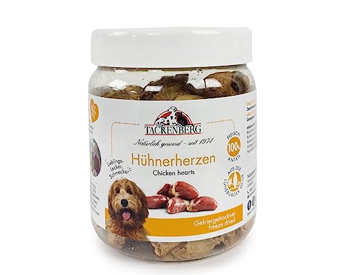 TACKENBERG Gefriergetrocknete Hühnerherzen für Hunde - 6 x 60 g - natürlicher Kausnack in Premiumqualität - schonend getrocknet - reines Naturprodukt zur Belohnung, als Snack oder Leckerli von Tackenberg