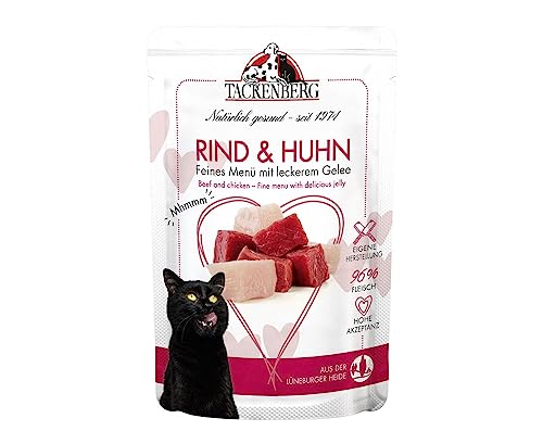 TACKENBERG Katzenfutter Rind und Huhn, Nassfutter für Katzen - 24x85 g - Hochwertiges Katzennassfutter für eine ausgewogene Ernährung in Premiumqualität - ohne Zuckerzusatz, 24x85 g von Tackenberg