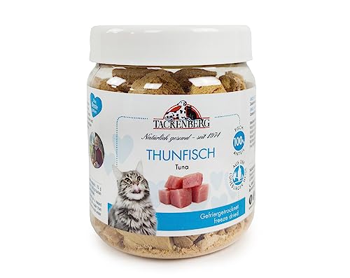 TACKENBERG Gefriergetrockneter Thunfisch für Katzen - 70 g - natürlicher Kausnack in Premiumqualität - schonend getrocknet - reines Naturprodukt zur Belohnung, als Snack oder Leckerli von Tackenberg