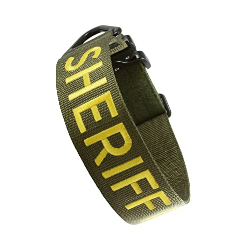 Tacticollar - 4,4 cm Strafverfolgung und Militärisches K9 Hundehalsband für mittelgroße Hunde, Mil Spec Nylonhalsband, Schnellverschluss-Metallschnalle (Sheriff Olivgrün/Gold) von Tacticollar