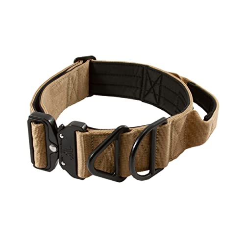 Tacticollar - 5,1 cm Taktisches Hundehalsband mit Griff für mittelgroße und große Hunde, Mil Spec Nylonhalsband, Schnellverschluss-Metallschnalle, Neopren gepolsterte Innenseite (Medium, Coyote Brown) von Tacticollar