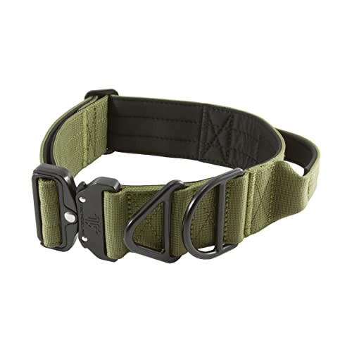 Tacticollar - 5,1 cm taktisches Hundehalsband mit Griff für mittelgroße und große Hunde, Mil Spec Nylonhalsband, Schnellverschluss-Metallschnalle, Neopren gepolsterte Innenseite (Medium, Olivgrün) von Tacticollar