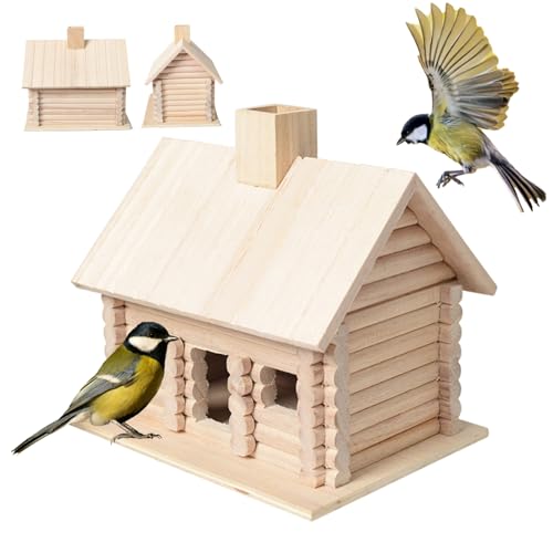 Blockkabinen Kit 7.7x5.9x7.3 '' atmungsaktives und Leichter Übertragung Paulownia Bird House Glattes poliertes hängendes Holz Vogelhaus für Vögel, die Schutz Machen von Tadoiooy