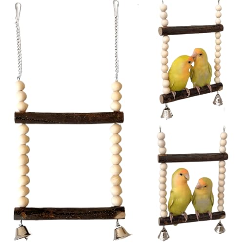 Papageienschwung 2 Schicht Vogelschwung mit Holzperch 14x6in Hummingbird Swing mit Perlen und Bell Clip Hänge Vogelspielzeug für Zuhause, Haustierladen und mehr von Tadoiooy