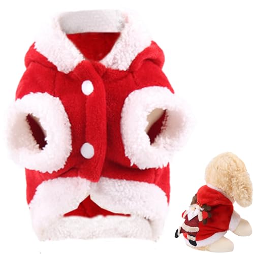 Tadoiooy Hund Weihnachtspullover, Haustier Weihnachtskleidung mit Geweih mit Kapuze süßer Santa Katze Hunde Weihnacht Outfit Flanell Thermal Winter Herbst Haustier Weihnachtskostüm, Größe L von Tadoiooy