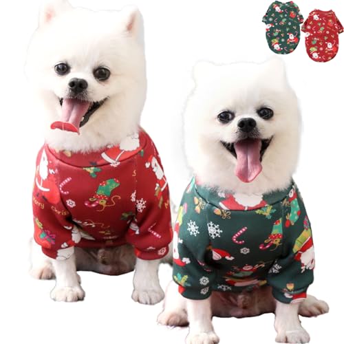 Tadoiooy Hund Weihnachtsspringer, Hund Weihnachts Outfit 2pcs warmes Hund Weihnachtskostüm mit Plüsch Liner Hund Jumper mit Weihnachtsmuster Hunde Weihnachtshemden Winter Hundekleidung 2XL von Tadoiooy