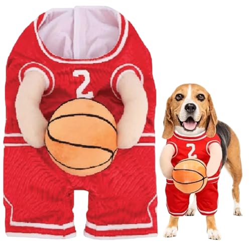 Tadoiooy Hunde Basketballspieler Kostüm mit Ball Red Dog Basketball Kostüm mit realistischen Händen verstellbar weich und komfortabel Hund Halloween Kostüm für Haustierfestivalkostüm, groß von Tadoiooy