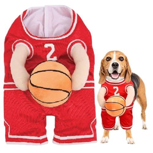 Tadoiooy Hunde Basketballspieler Kostüm mit Ball Red Dog Basketball Kostüm mit realistischen Händen verstellbaren weichen und komfortablen Hunde Halloween Kostüm für Haustierfestivalkostüm, Medium von Tadoiooy