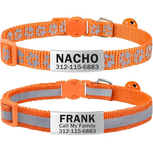 TagME 2er Pack Katzenhalsband mit Namen und Telefonnummer, Katzenhalsband mit Sicherheitsverschluss und glöckchen, 18-31 cm für Katzen, Orange von TagME