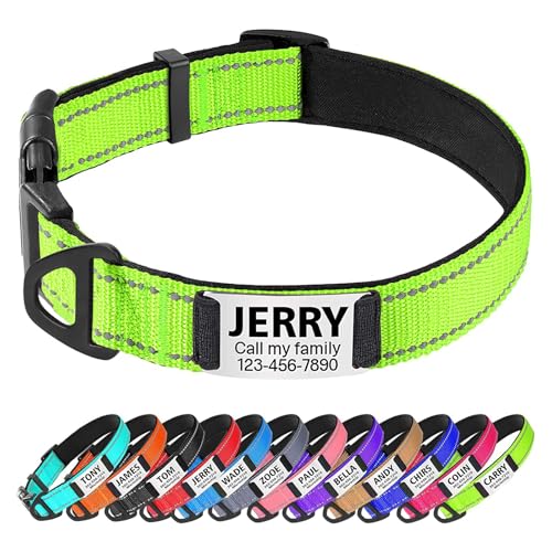 TagME Hundehalsband personalisiert, Reflektierendes gepolstertes Nylon Hundehalsband für große Hunde mit Namen und Telefonnummer von TagME