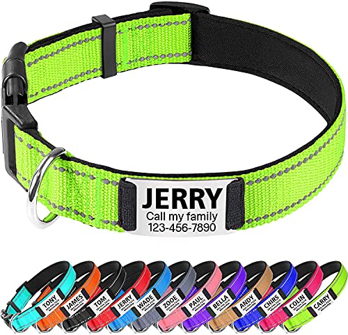 TagME Hundehalsband personalisiert, Reflektierendes gepolstertes Nylon Hundehalsband für extra große Hunde mit Namen und Telefonnummer von TagME