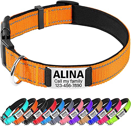 TagME Hundehalsband Große Hunde,Reflektieren Hunde Halsband mit Name und Telefonnummer,Orange L von TagME