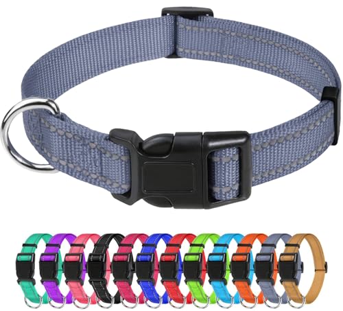 TagME Nylon Hundehalsband, Verstellbares Reflektierendes Hundehalsband mit Sicherheitsschnalle für Extra Kleine Hund, Grau, 1.5cm Breite von TagME