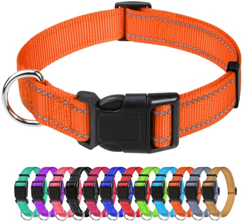 TagME Nylon Hundehalsband, Verstellbares Reflektierendes Hundehalsband mit Sicherheitsschnalle für Große Hunde, Orange, 2.5cm Breite von TagME