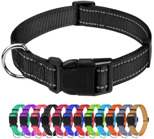 TagME Nylon Hundehalsband, Verstellbares Reflektierendes Hundehalsband mit Sicherheitsschnalle für Große Hunde, Schwarz, 2.5cm Breite von TagME