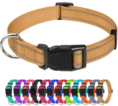 TagME Nylon Hundehalsband, Verstellbares Reflektierendes Hundehalsband mit Sicherheitsschnalle für Kleiner Hund, Braun, 1.5cm Breite von TagME