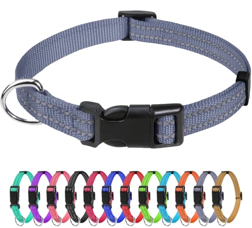 TagME Nylon Hundehalsband, Verstellbares Reflektierendes Hundehalsband mit Sicherheitsschnalle für Kleiner Hund, Grau, 1.5cm Breite von TagME