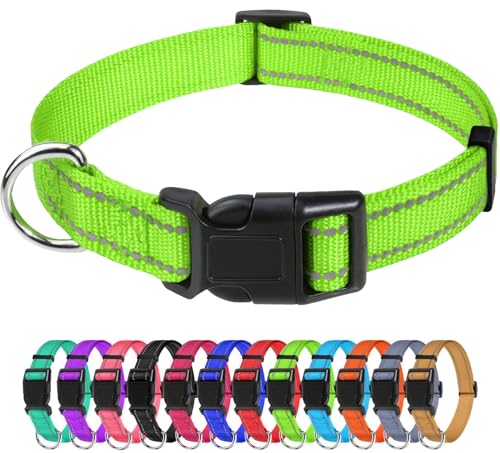 TagME Nylon Hundehalsband, Verstellbares Reflektierendes Hundehalsband mit Sicherheitsschnalle für Kleiner Hund, Grün, 2.0cm Breite von TagME