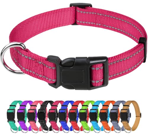 TagME Nylon Hundehalsband, Verstellbares Reflektierendes Hundehalsband mit Sicherheitsschnalle für Kleiner Hund, Hot Pink, 2.0cm Breite von TagME