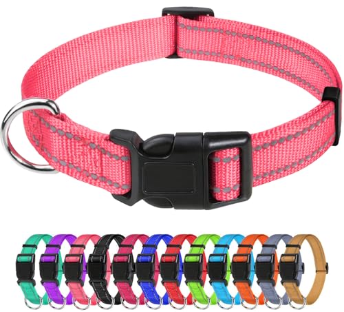 TagME Nylon Hundehalsband, Verstellbares Reflektierendes Hundehalsband mit Sicherheitsschnalle für Kleiner Hund, Rosa, 1.5cm Breite von TagME