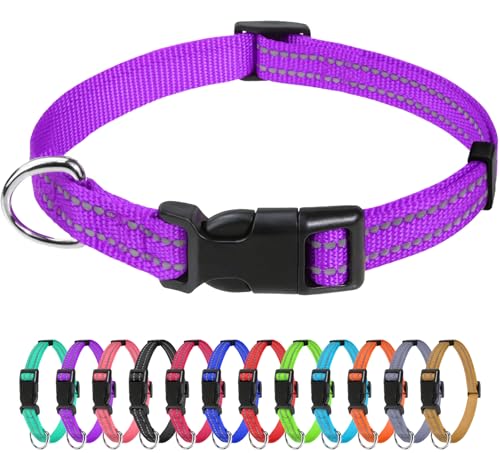 TagME Nylon Hundehalsband, Verstellbares Reflektierendes Hundehalsband mit Sicherheitsschnalle für Welpen, Lila, 1.0cm Breite von TagME