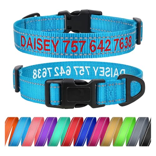 TagME Personalisierte Hundehalsband für Große Hund Mit Gestickten, Reflektierendes Nylon Hundehalsband Mit Pet Name & Telefonnummer, Himmelblau XL von TagME