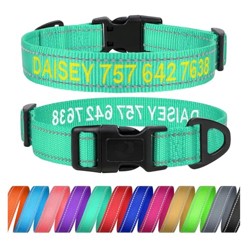 TagME Personalisierte Hundehalsband für Große Hund Mit Gestickten, Reflektierendes Nylon Hundehalsband Mit Pet Name & Telefonnummer, Türkis XL von TagME