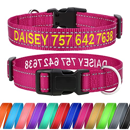 TagME Personalisierte Hundehalsband für Kleine Hund Mit Gestickten, Reflektierendes Nylon Hundehalsband Mit Pet Name & Telefonnummer, Hot Pink XS von TagME