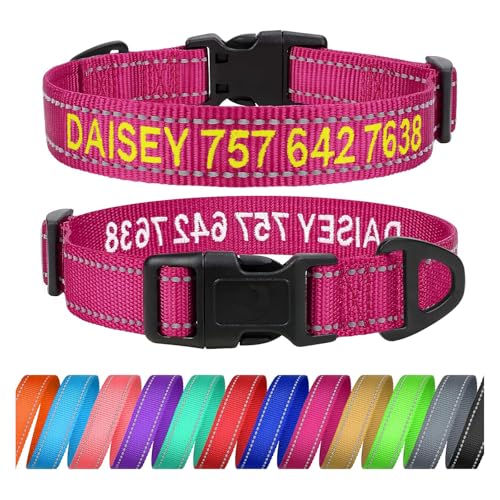 TagME Personalisierte Hundehalsband für Kleine Hund Mit Gestickten, Reflektierendes Nylon Hundehalsband Mit Pet Name & Telefonnummer, Hot Pink XS von TagME