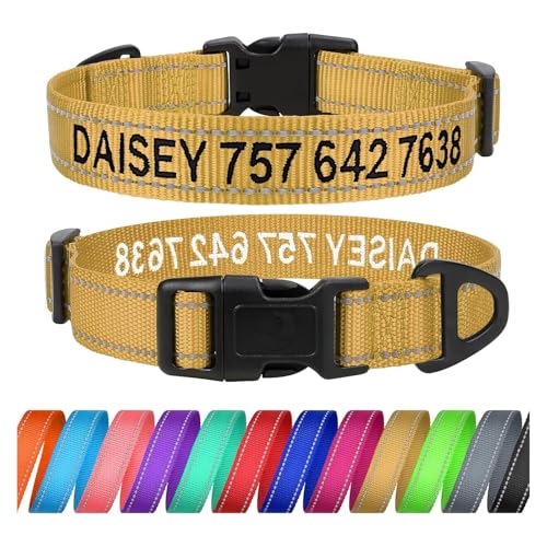 TagME Personalisierte Hundehalsband für Kleine Hund Mit Gestickten, Reflektierendes Nylon Hundehalsband Mit Pet Name & Telefonnummer, Khaki XS von TagME