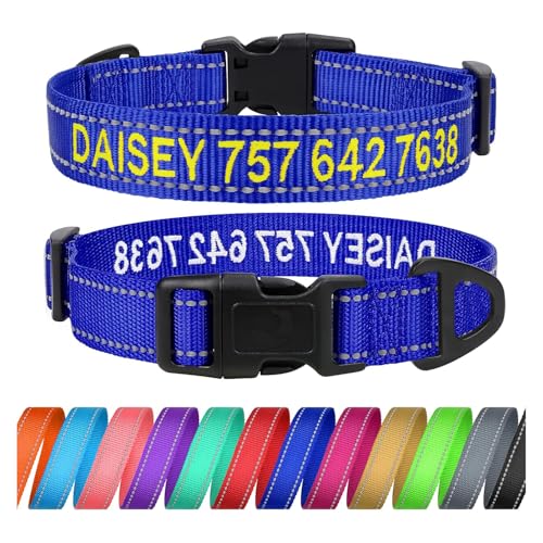 TagME Personalisierte Hundehalsband für Kleine Hund Mit Gestickten, Reflektierendes Nylon Hundehalsband Mit Pet Name & Telefonnummer, Königsblau S von TagME