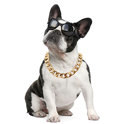 Tagbilang Hundehalsband 18 Karat vergoldet Hundehalsband Dauerhaftes kubanisches Glied 3/4 Zoll (20 mm) Breite, Niedliche Mode Haustier Halsband für Pit Bulldogge, von Tagbilang