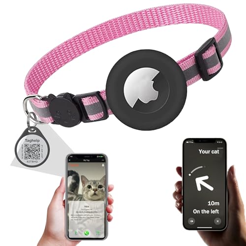 Smart ID Tag & Airtag Katzenhalsband mit Glöckchen, reflektierendes Kätzchenhalsband mit Apple Airtag-Katzenhalsbandhalter, verstellbar, 17,8 - 30,5 cm, Sicherheitsschnalle für Mädchen, Jungen, von Taghelp