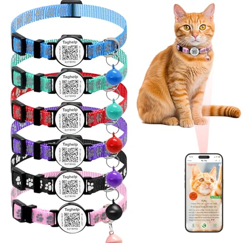 Katzenhalsbänder mit Sicherheitsschnalle und intelligentem QR-Code-ID-Tag – ultraweiche, verstellbare Kätzchen-Halsbänder für Katzen – niedliches Pfoten-Design für Mädchen und Jungen, 6 Stück von Taghelp