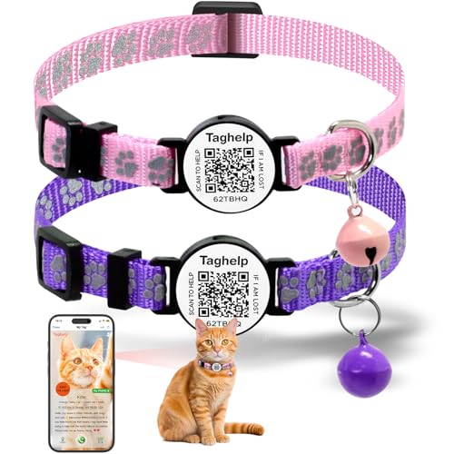 Reflektierendes Katzenhalsband mit Glöckchen, 2 Stück, solide und sichere Halsbänder für Katzen, Nylon, gemischte Farben, Haustierhalsband, niedliche Katzenpfoten, abreißbare Katzenhalsband-Anhänger von Taghelp