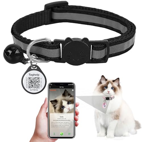 Reflektierendes Katzenhalsband mit QR-Code-Tag für Mädchen, Jungen, Katzen-Namensschild, Kätzchen-Halsbänder mit Glöckchen, personalisiert, Echtzeit-Scan-Benachrichtigungen, kein Abonnement oder von Taghelp