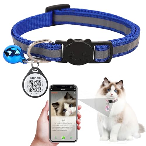 Reflektierendes Katzenhalsband mit QR-Code-Tag für Mädchen und Jungen, Katzen-Namensschild, reflektierendes Kätzchen-Halsband mit Glöckchen, personalisierbare Echtzeit-Scan-Benachrichtigungen (1 von Taghelp