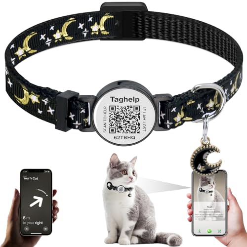 Verbesserte Version – Katzenhalsband, Sterne und Mond, solide und sicher, Haustier-Halsband, Breakaway-Katzenhalsband, Smart-ID-Tag. Echtzeit-Scan-Benachrichtigungen, teilbares Haustierprofil, kein von Taghelp