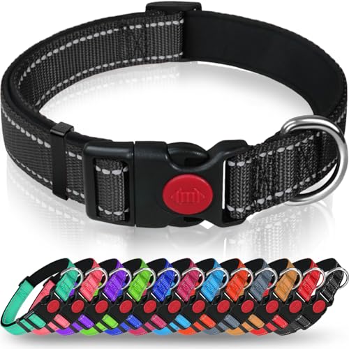 Taglory Hundehalsband, Weich Gepolstertes Neopren Nylon Hunde Halsband für Extra Große Hunde, Verstellbar und Reflektierend für das Training, Schwarz von Taglory