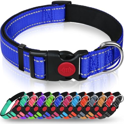 Taglory Hundehalsband, Weich Gepolstertes Neopren Nylon Hunde Halsband für Kleine Hunde, Verstellbare und Reflektierend für das Training, Dunkelblau von Taglory